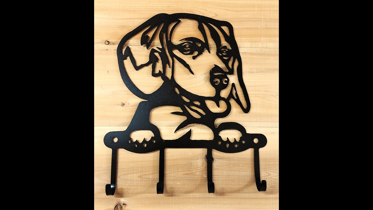 Custom black metal beagle key hook with 4 key hooks. Priced at 20 dollars. SKU number BGKH
