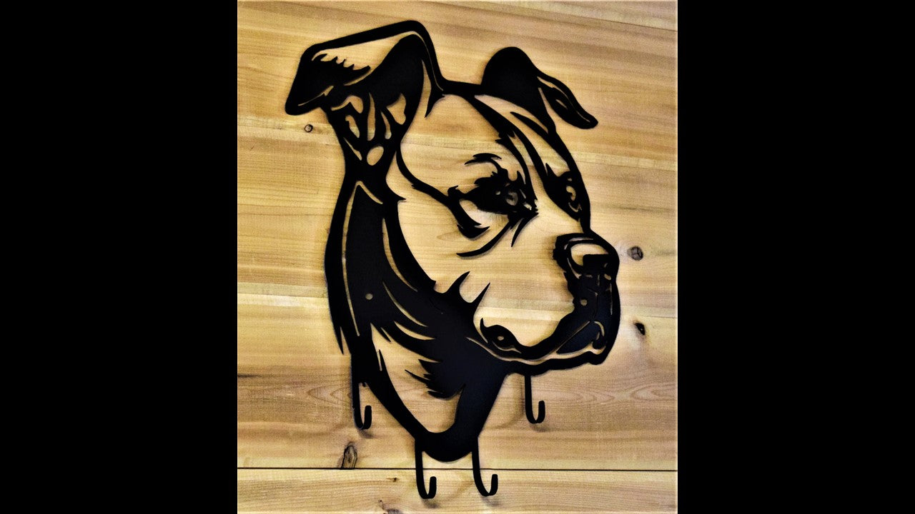 Black metal Pitbull key hook silhouette with 4 hooks.
