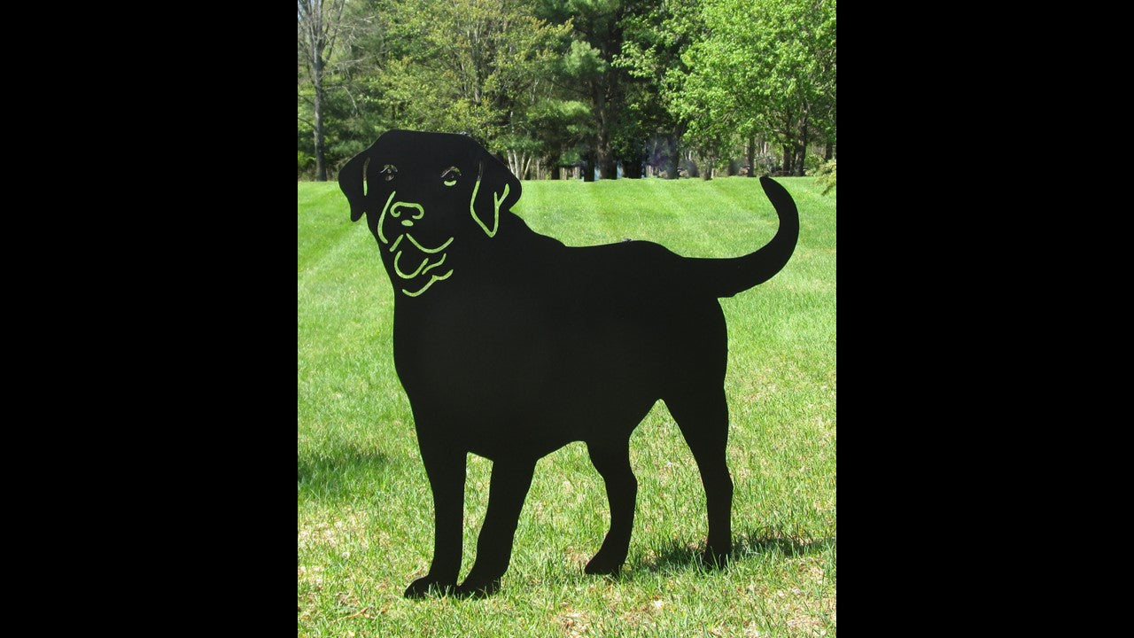 Black metal custom dog silhouette 36 inches by 36 inches priced at 180 dollars. Customizable contact us.