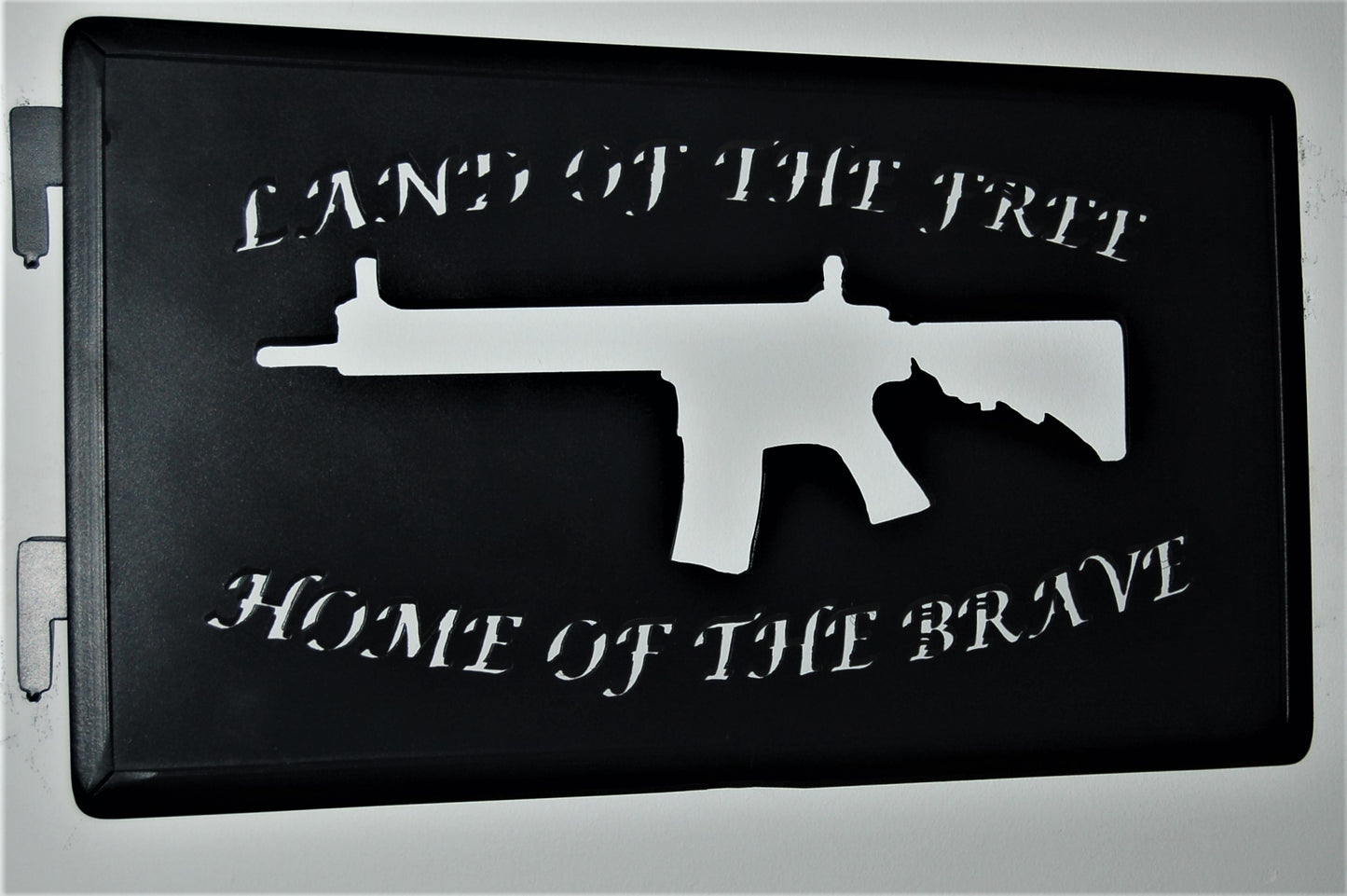 black metal Land of the free Home of the brave inspiring panel with rifle 